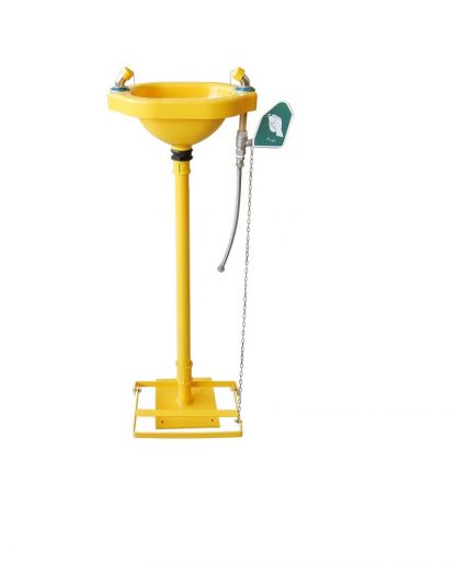 TSE150-Y pedestal emergency eyewash station with yellow ABS bowl and foot treadle activation